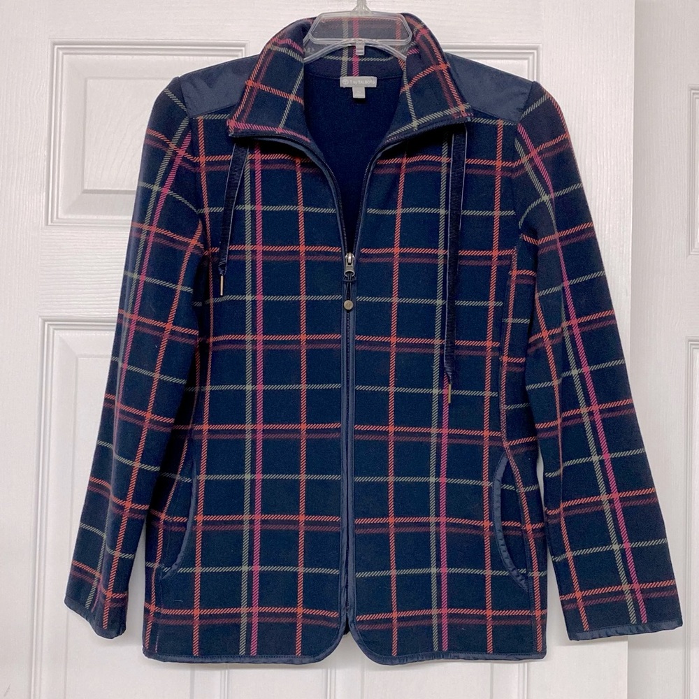 T by Talbots Plaid Active Wear Zip Front Stretchy Jacket Sz SP